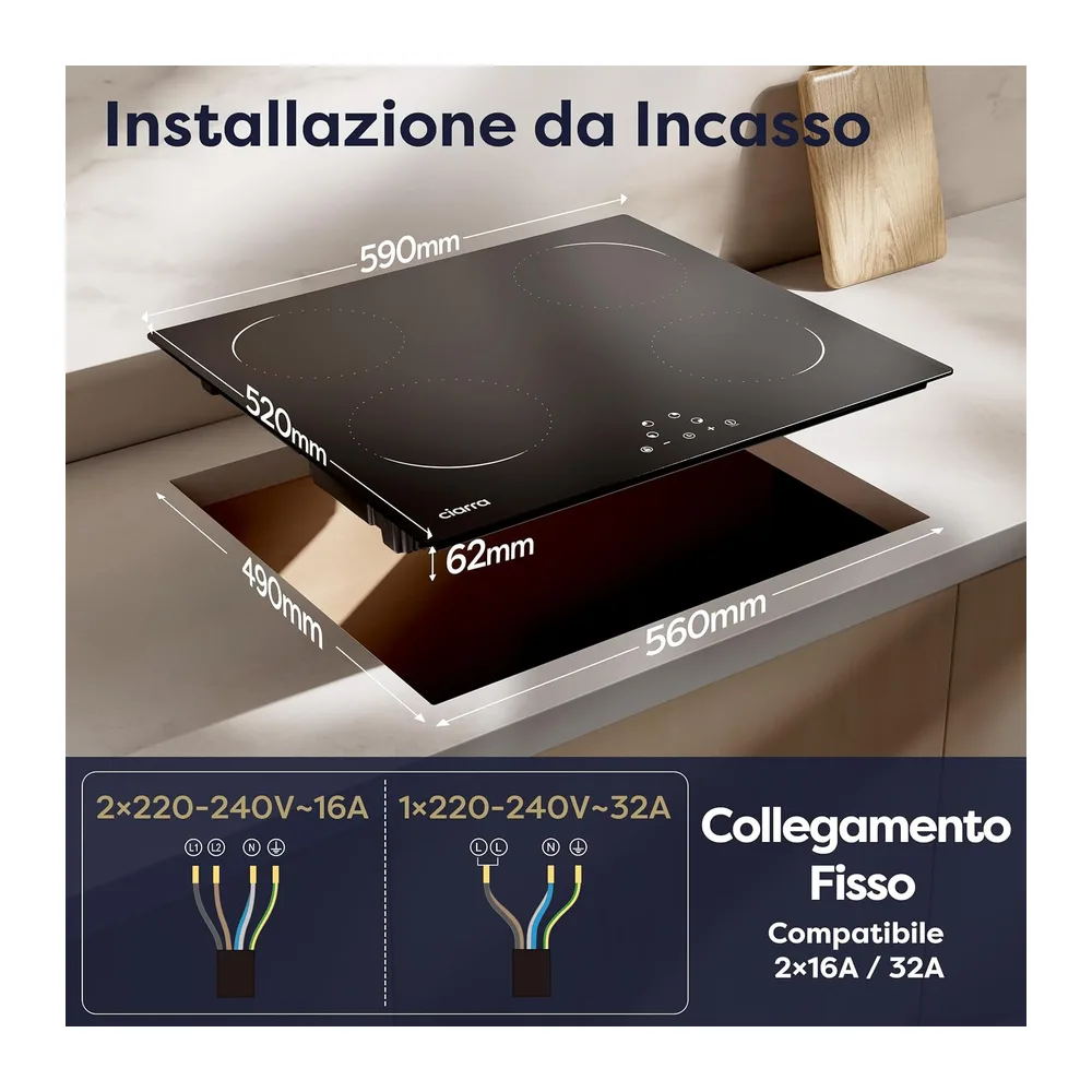 Ciarra Piano Cottura a Induzione 4 Fuochi 60 cm 6000W — 2