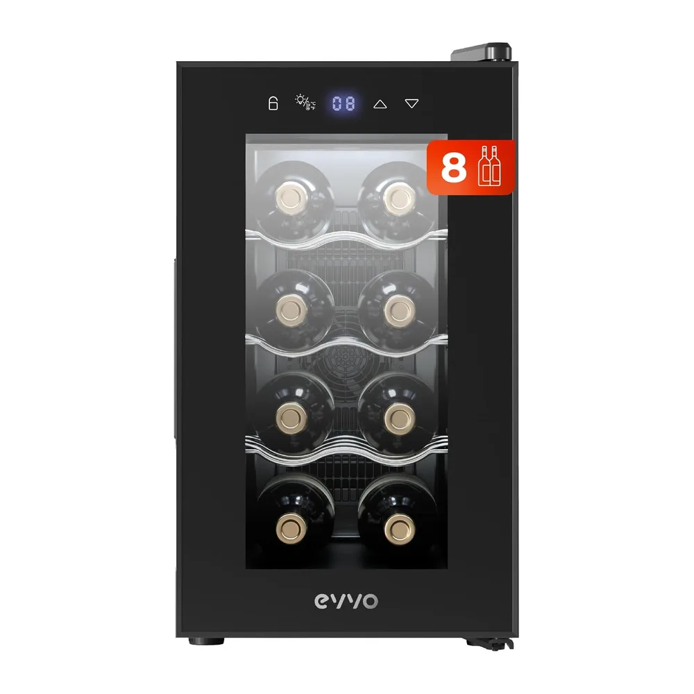 EVVO Enoteca 8 Bottiglie, Portabottiglie Verticale, Display Temperatura Interna, Tecnologia di Enferamento