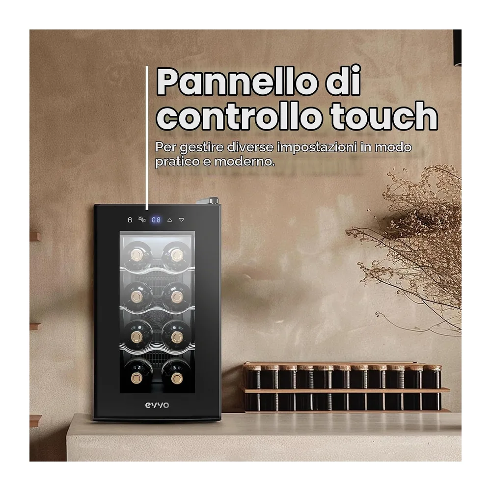 EVVO Enoteca 8 Bottiglie, Portabottiglie Verticale, Display Temperatura Interna, Tecnologia di Enferamento — 3