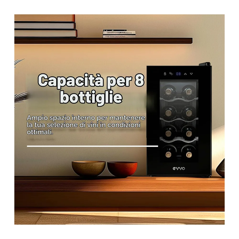 EVVO Enoteca 8 Bottiglie, Portabottiglie Verticale, Display Temperatura Interna, Tecnologia di Enferamento — 6