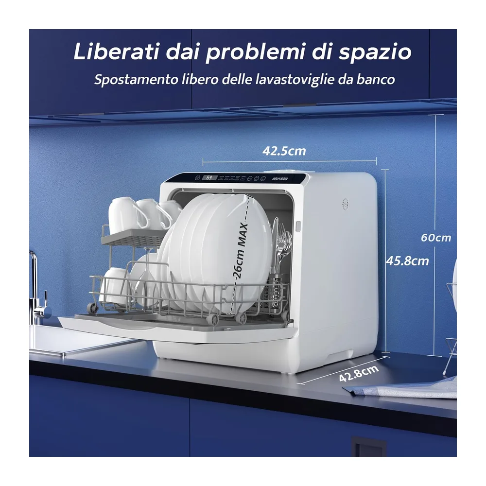 AIRMSEN Mini Lavastoviglie da Tavolo 5+1 Programmi — 2
