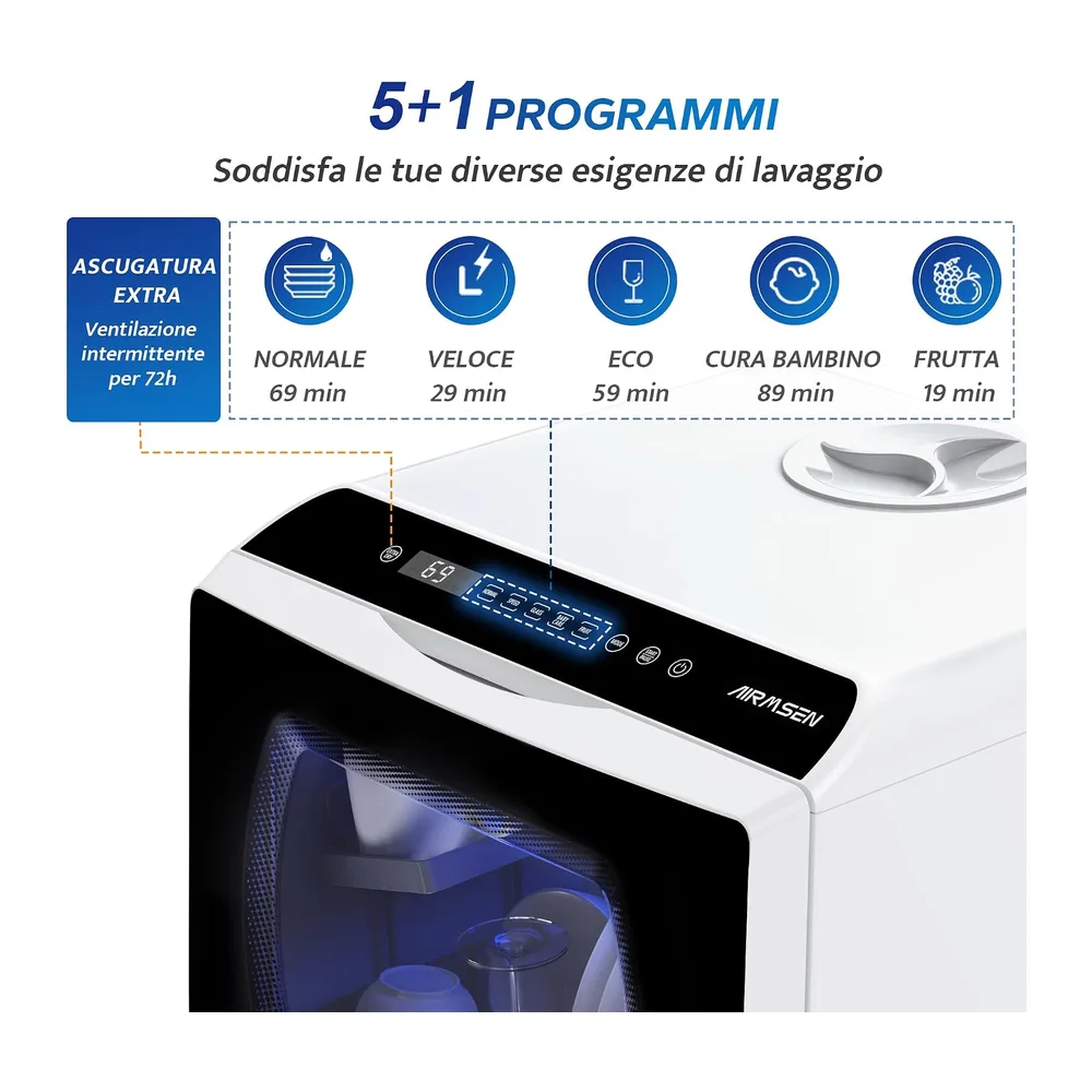 AIRMSEN Mini Lavastoviglie da Tavolo 5+1 Programmi — 3