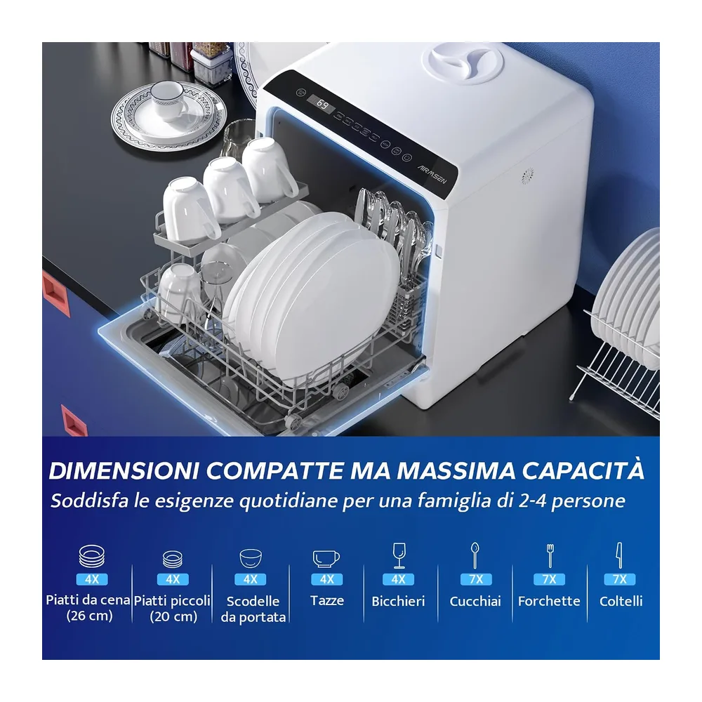 AIRMSEN Mini Lavastoviglie da Tavolo 5+1 Programmi — 6