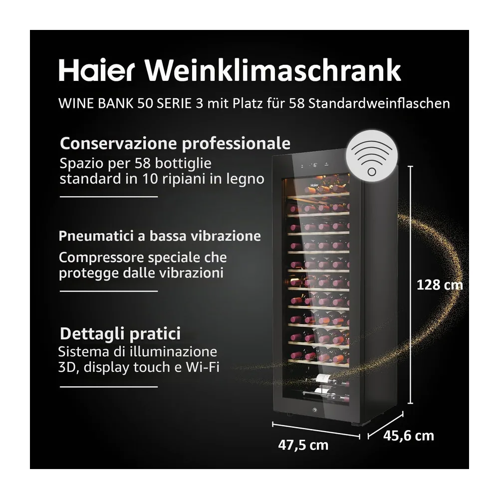 Haier HWS58GGH1 condizionatore per vino 50 SERIE 3 / Numero di bottiglie max. 58/1 zona/WiFi & — 2