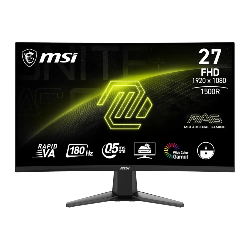 MSI MAG 27C6F Monitor Gaming Curvo 27" - FHD (1920 x 1080), 180Hz/0,5 ms, pannello VA 1500R - Adaptive-Sync,