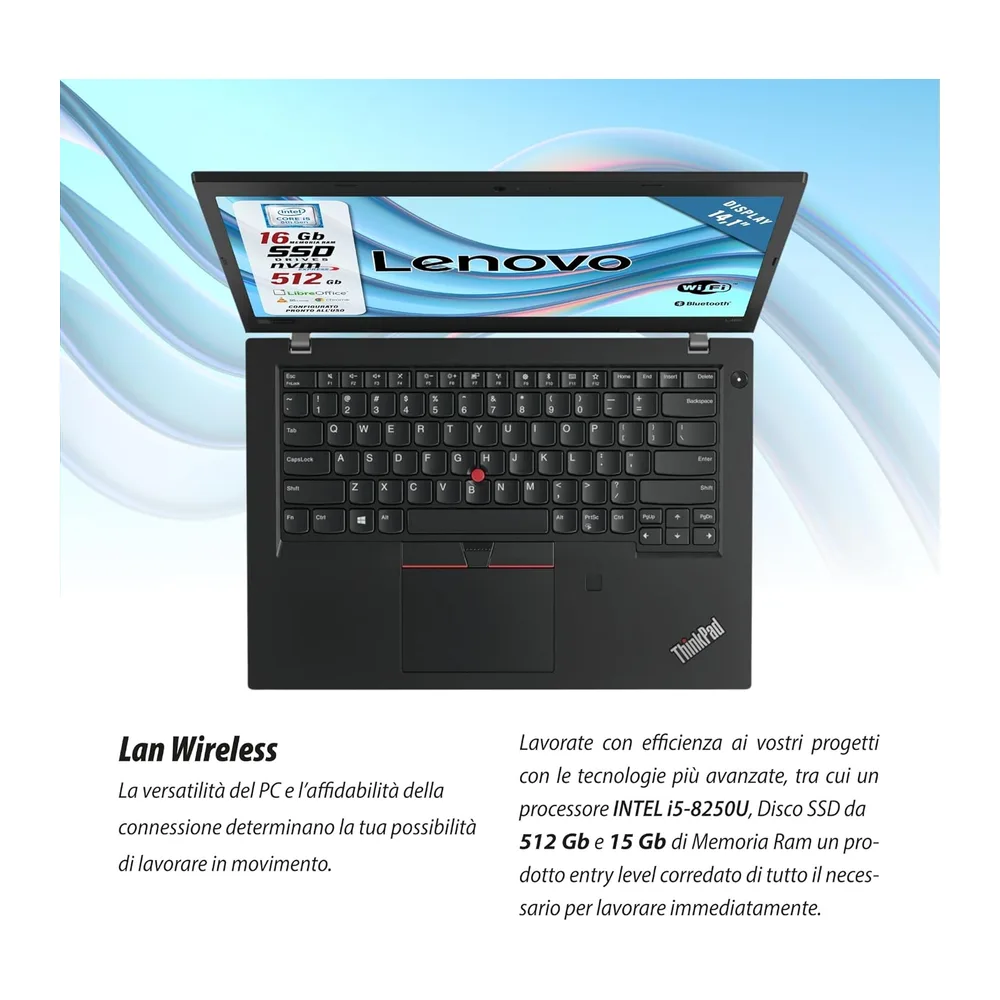Lenovo ThinkPad - Pc portatile Intel i5-8250U - Pronto All'Uso con Libre - Display da 14,1" - Ram 16Gb SSD — 5