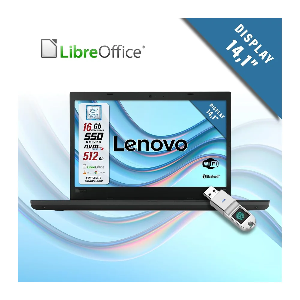 Lenovo ThinkPad - Pc portatile Intel i5-8250U - Pronto All'Uso con Libre - Display da 14,1" - Ram 16Gb SSD — 6