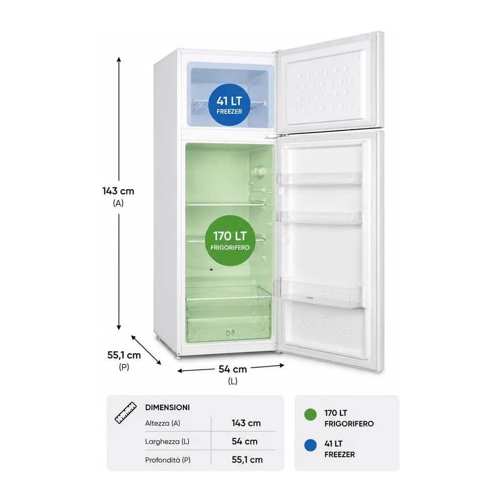 CANDY Frigorifero Doppia Porta, Libera Installazione, 211 Litri, 41 DB, Porte reversibili, Crisper, Cassetto — 3