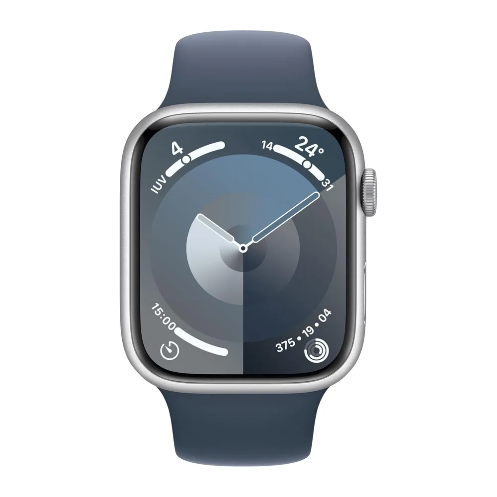 Apple Watch Series 9 [GPS, 45 MM] - Case Argento in Alluminio con Cinturino Sport in gomma Storm Blue, M/L — 2