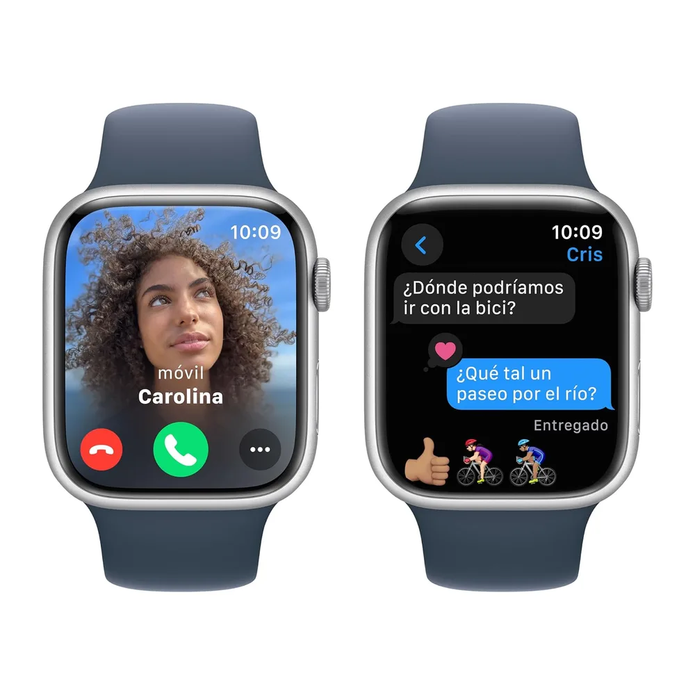 Apple Watch Series 9 [GPS, 45 MM] - Case Argento in Alluminio con Cinturino Sport in gomma Storm Blue, M/L — 4