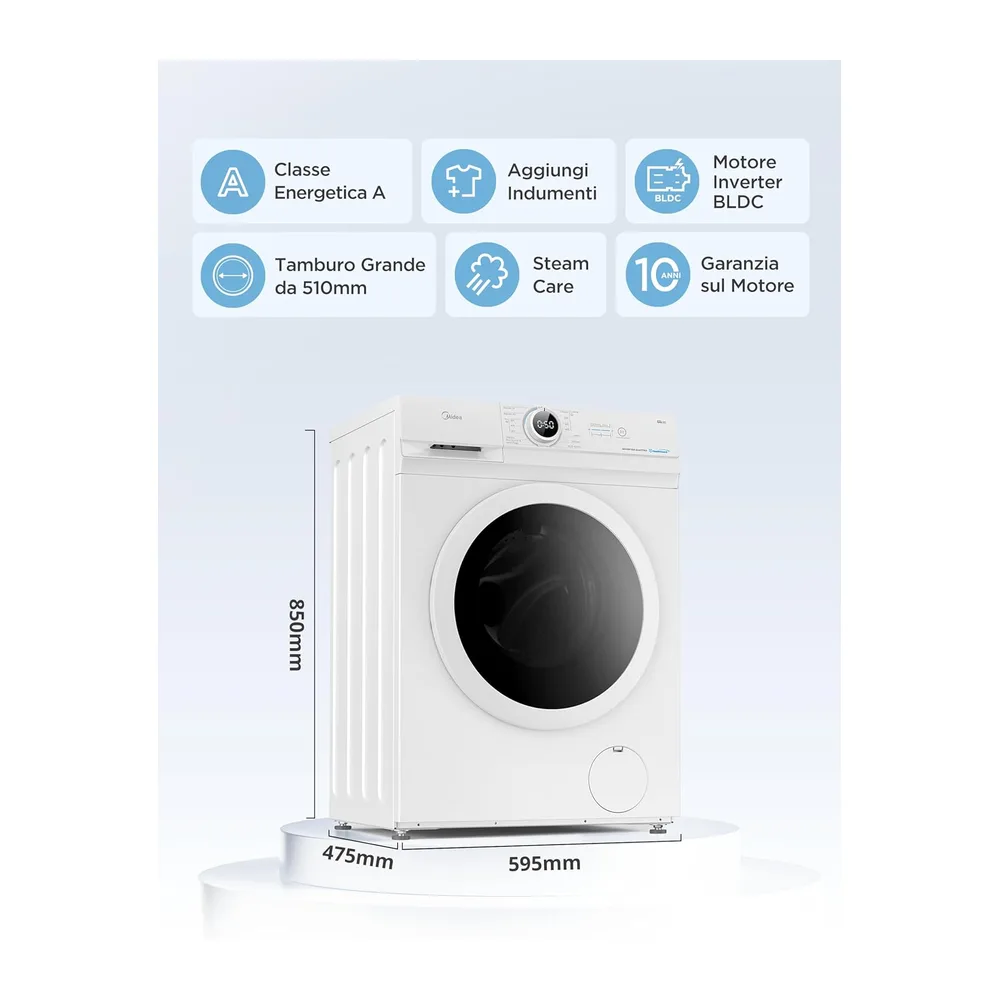 Midea Lavatrice Slim 7 kg Classe A 1400 Giri Motore BLDC [Classe di efficienza energetica A] — 3