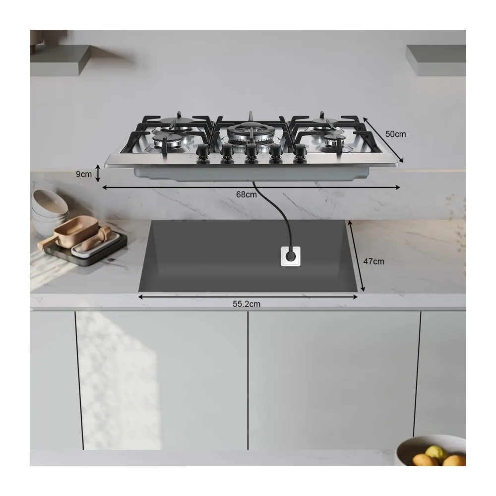 SNDOAS Piano Cottura 5 Fuochi, Piano Cottura 68cm, Acciaio Inossidabile — 6