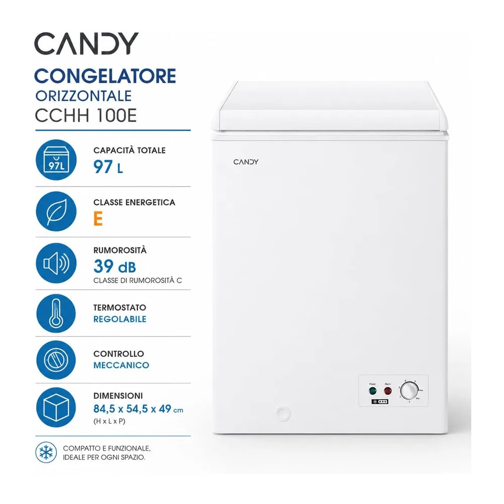 Candy Artico, CCHH 100E, Congelatore a pozzetto, Libera Installazione, 97 Litri, 39/C dB, Funzione Artico, — 2