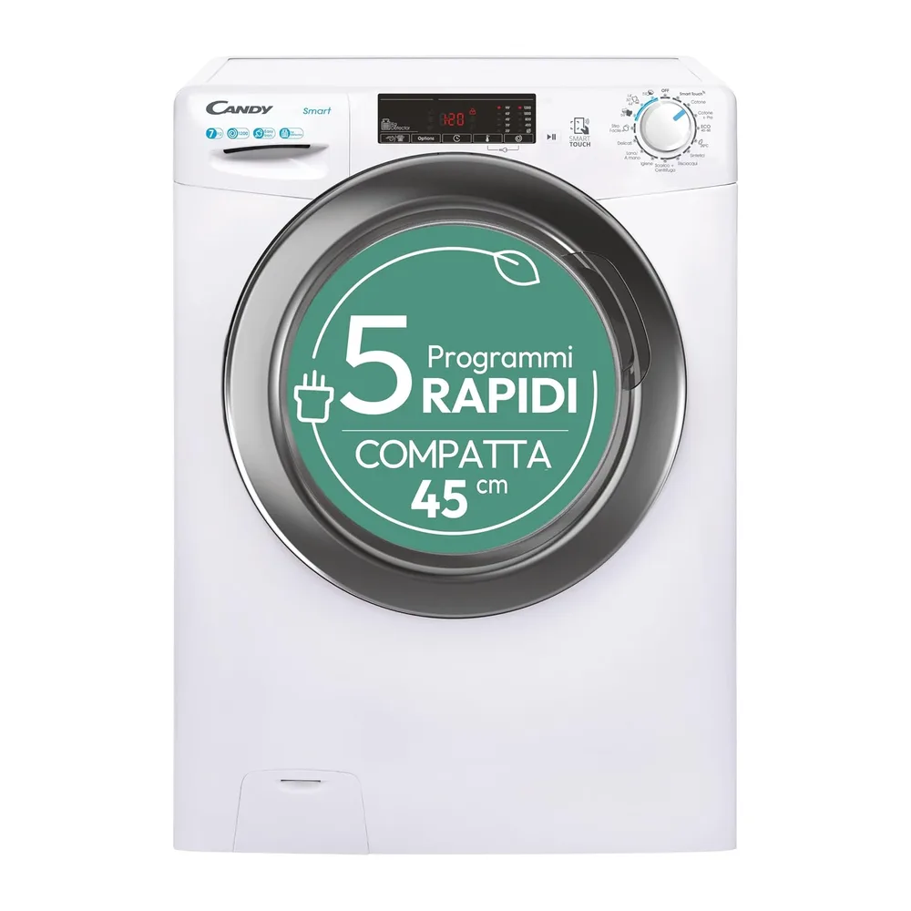 Candy Smart Lavatrice 7 Kg, 1200 Giri, Classe C, Bianco [Classe di efficienza energetica C]