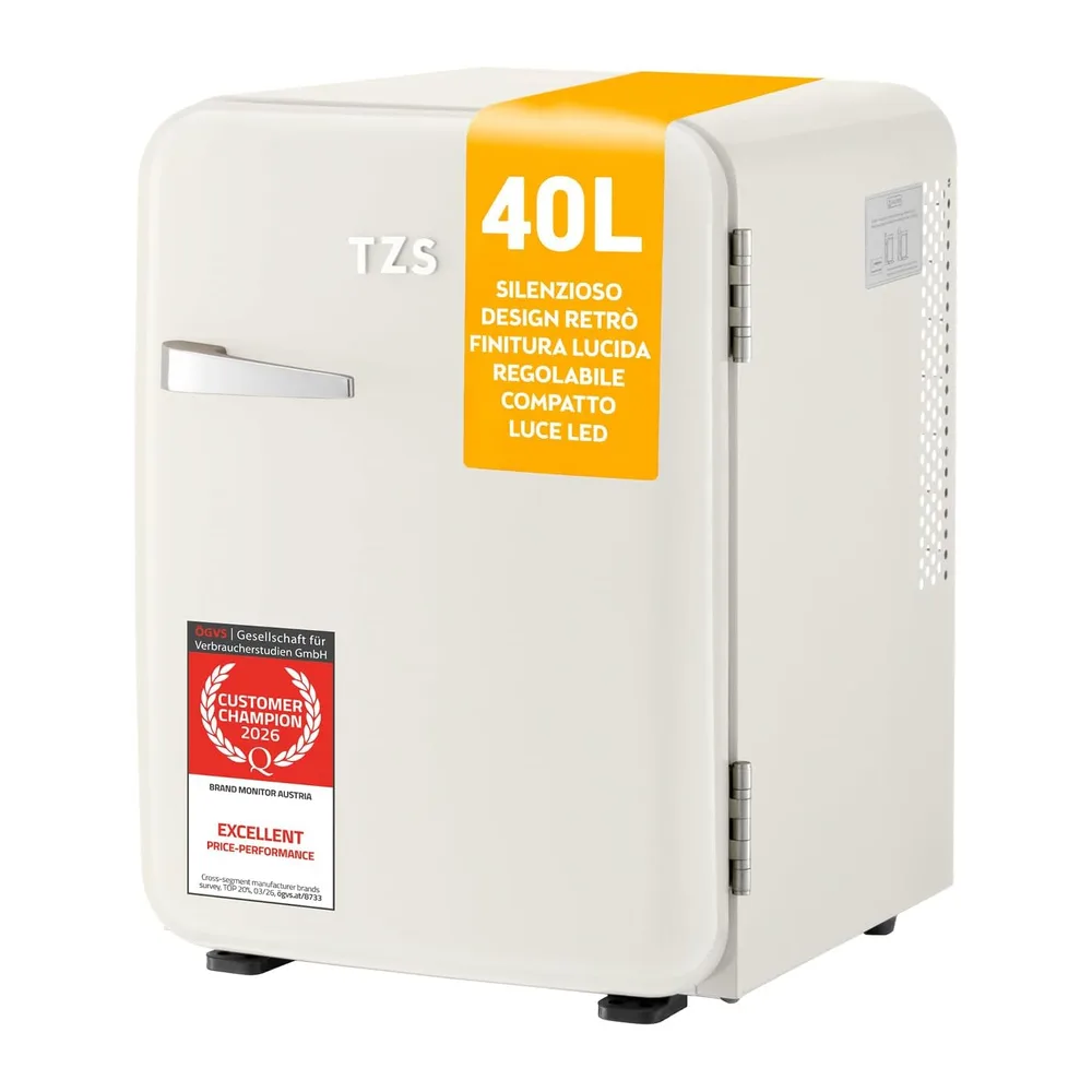 TZS First Austria - Mini Frigorifero Retrò 40L silenzioso - Piccolo Minifrigo design vintage con luce interna
