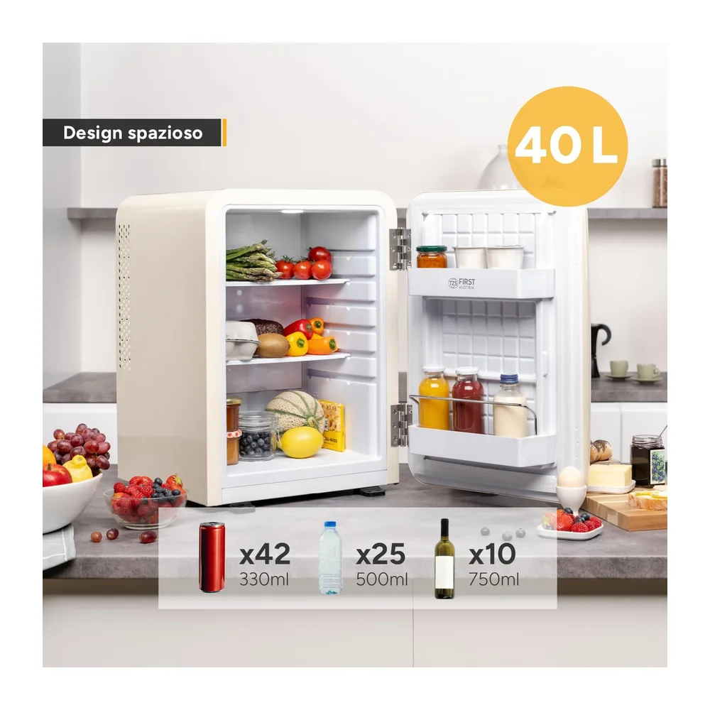 TZS First Austria - Mini Frigorifero Retrò 40L silenzioso - Piccolo Minifrigo design vintage con luce interna — 5
