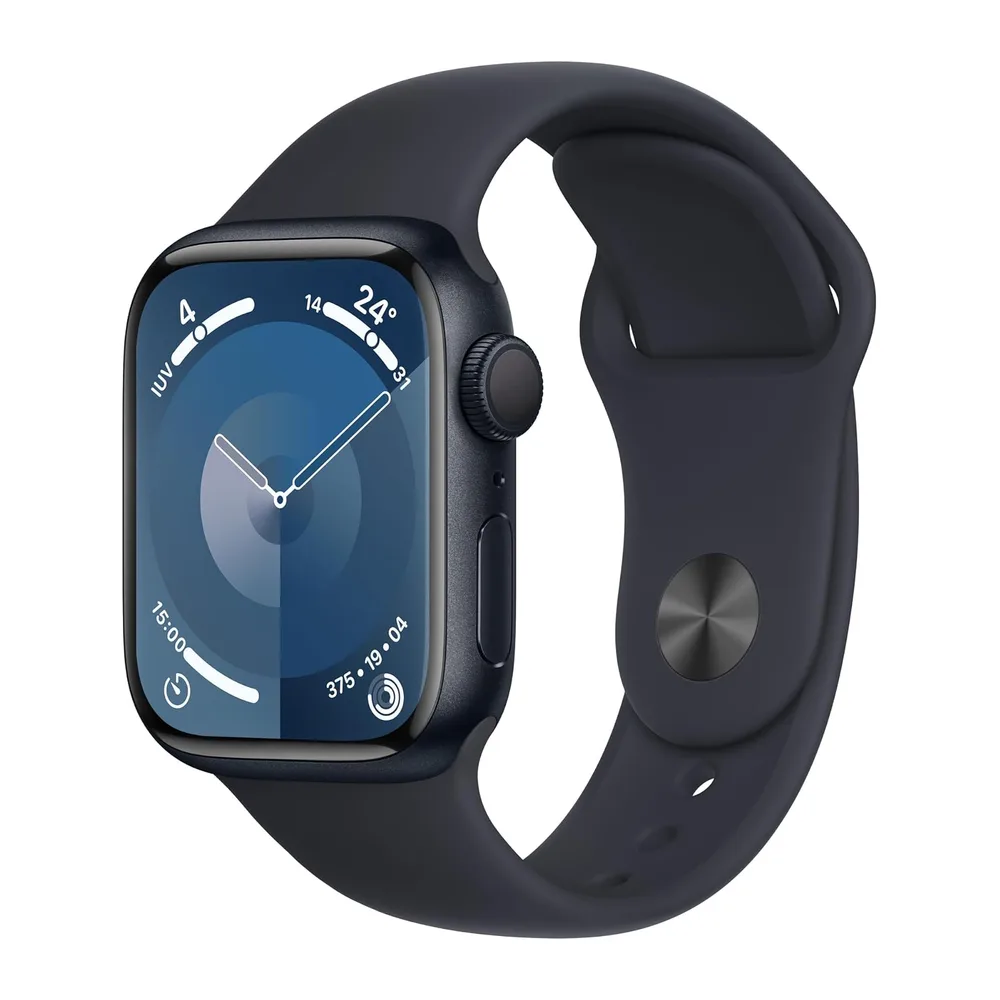 Apple Watch Series 9 [GPS, 41mm] Cassa Mezzanotte in Alluminio con Cinturino Sport Mezzanotte, S/M