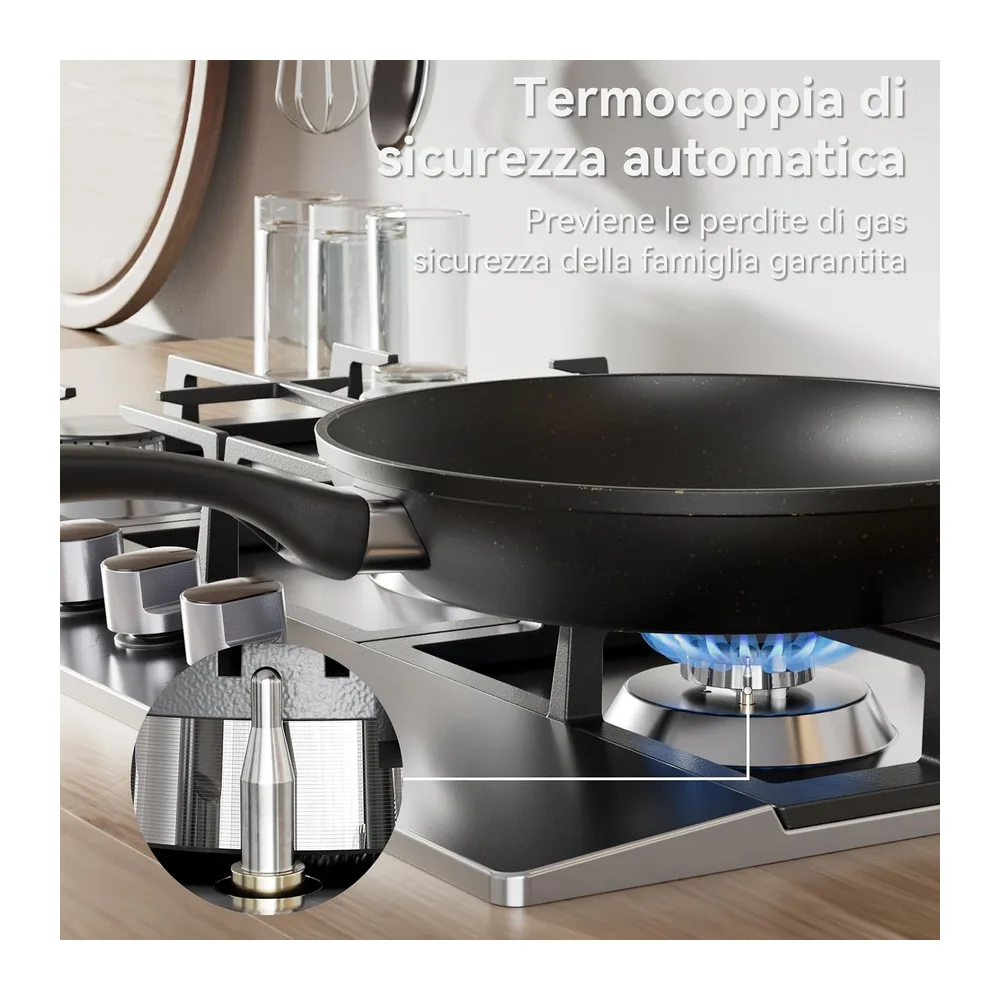 Hermitlux Piano Cottura a Gas 5 Fuochi 85cm da Incasso Acciaio Inossidabile — 4