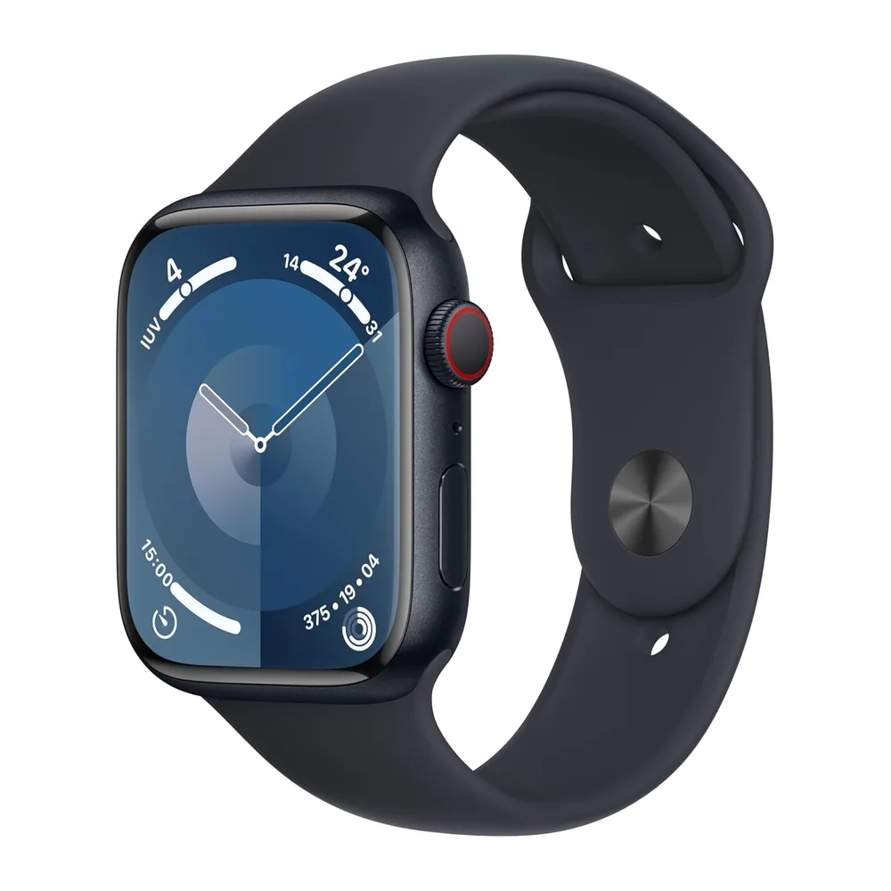 Apple Watch Series 9 [GPS + Cellular, 45mm] Case Mezzanotte in Alluminio con Cinturino Sport Mezzanotte, M/L
