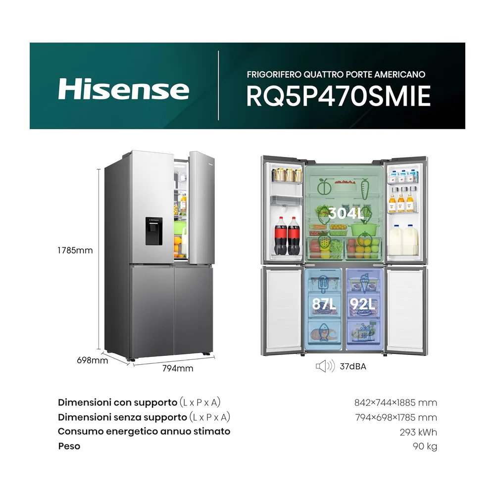 Hisense RQ5P470SMIE, Frigorifero Americano Quattro Porte, Total No Frost, WiFi, Metal Tech Cooling, Zona — 2