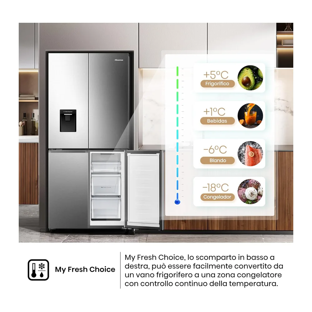 Hisense RQ5P470SMIE, Frigorifero Americano Quattro Porte, Total No Frost, WiFi, Metal Tech Cooling, Zona — 5