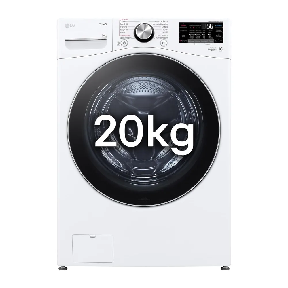 LG AI DD F0P3020TSWC Lavatrice 20kg, a Carica Frontale, Capacità XL Serie P3, Classe B, 1000 Giri, TurboWash