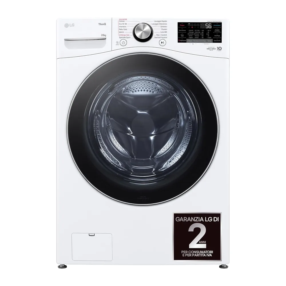LG AI DD F0P3020TSWC Lavatrice 20kg, a Carica Frontale, Capacità XL Serie P3, Classe B, 1000 Giri, TurboWash — 2