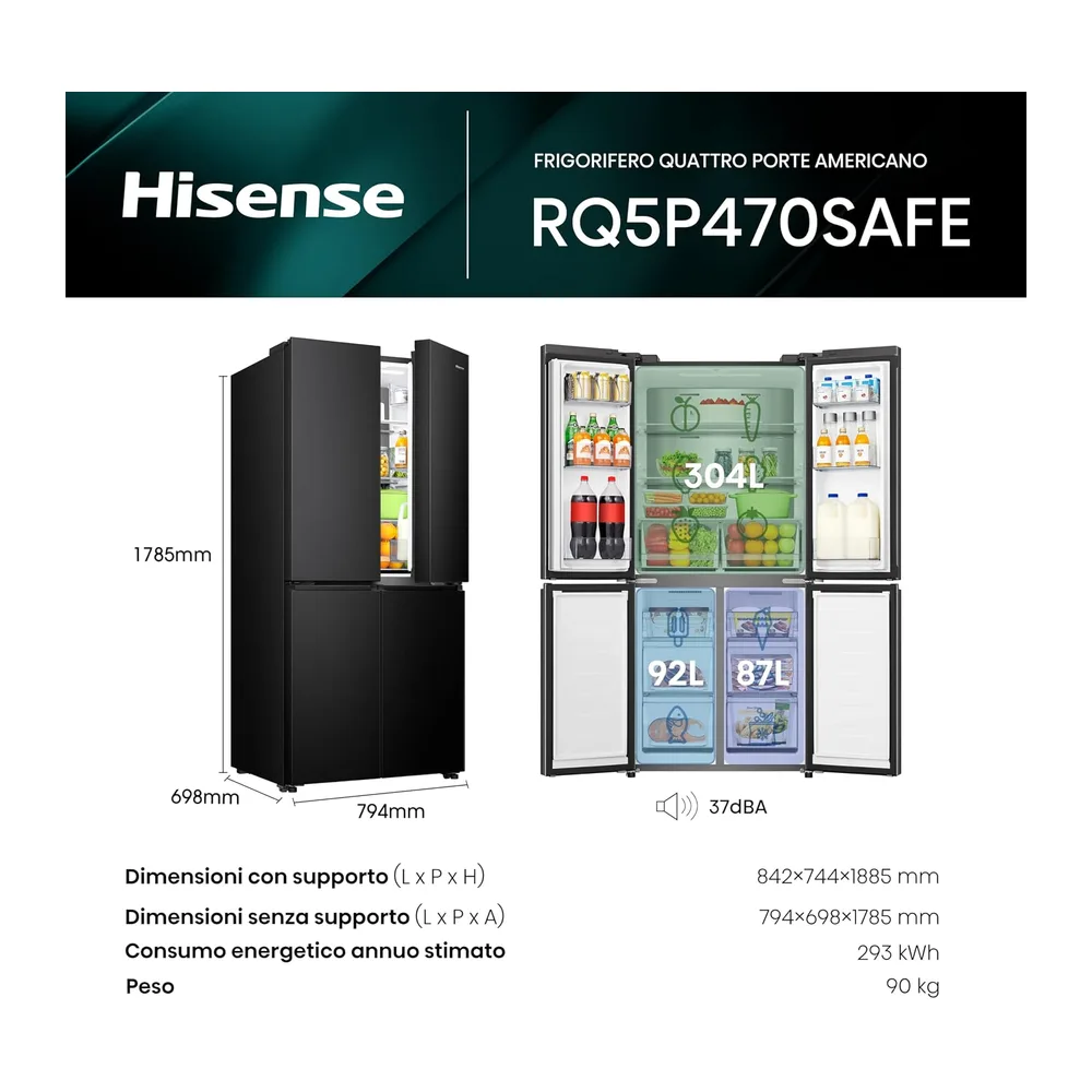 Hisense RQ5P470SAFE Frigorifero Americano Quattro Porte — 2