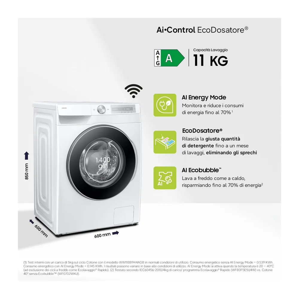 Samsung Lavatrice AI Control WW11DG6B85LH/U3 Libera installazione — 2