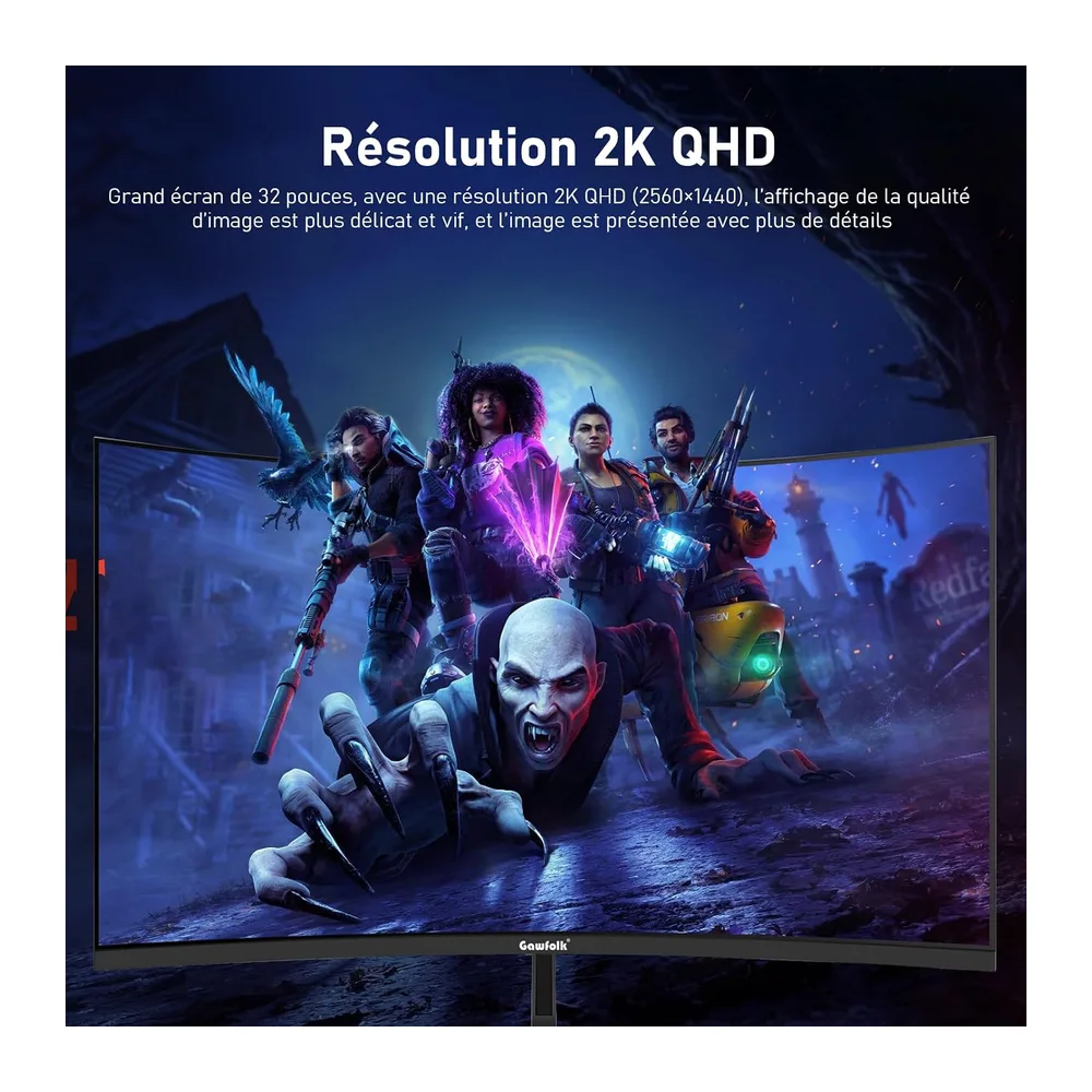 Gawfolk Schermo PC da 32 pollici, 2 K WQHD(2560 × 1440 P), 165 Hz curvo Gaming Monitor, 1 ms senza lunetta, — 3