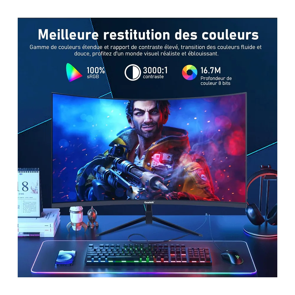 Gawfolk Schermo PC da 32 pollici, 2 K WQHD(2560 × 1440 P), 165 Hz curvo Gaming Monitor, 1 ms senza lunetta, — 5