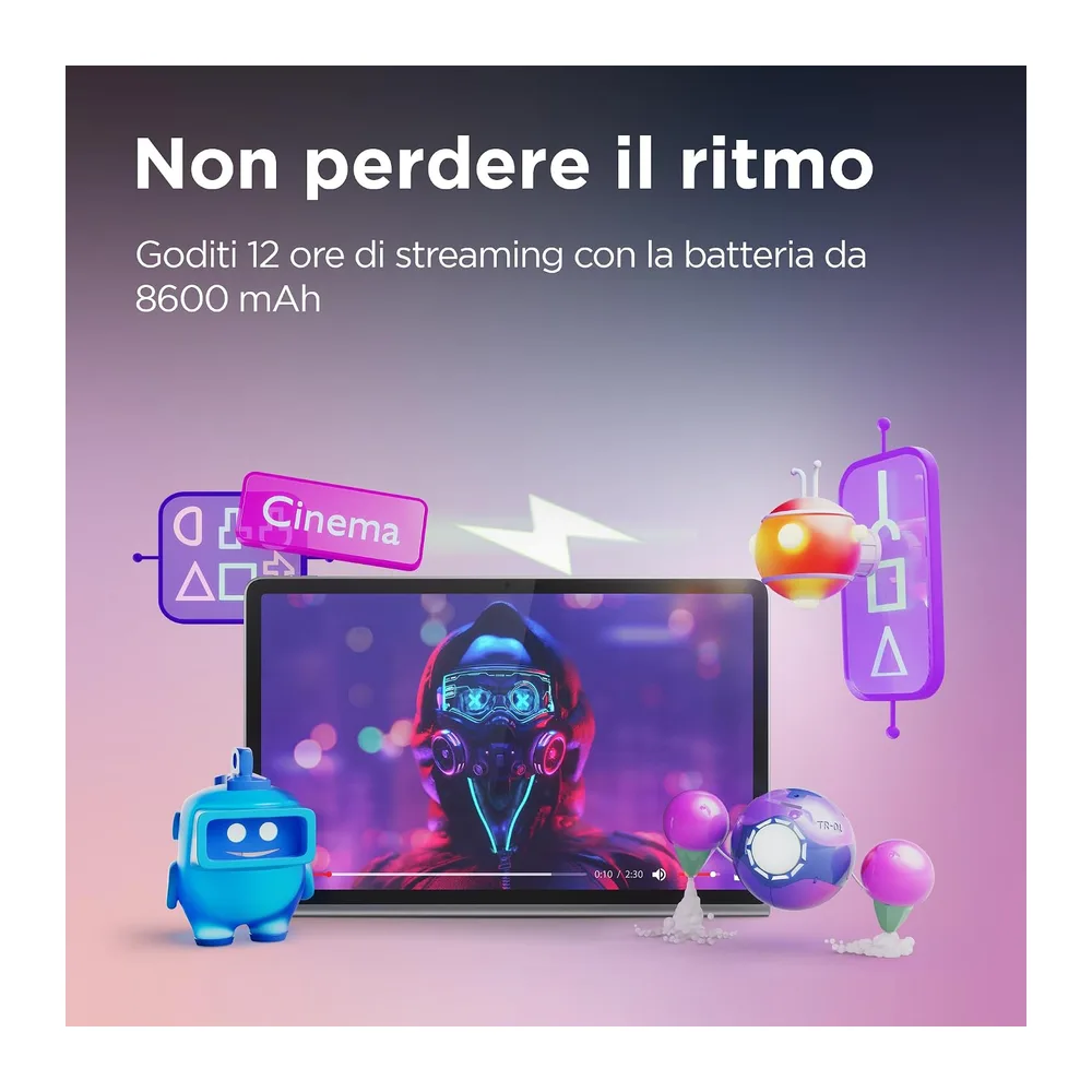 Lenovo Tab Plus, Tablet Display 2K da 11.5", Processore MediaTek Helio G99, RAM 8GB, Memoria 128GB, WiFi, — 4
