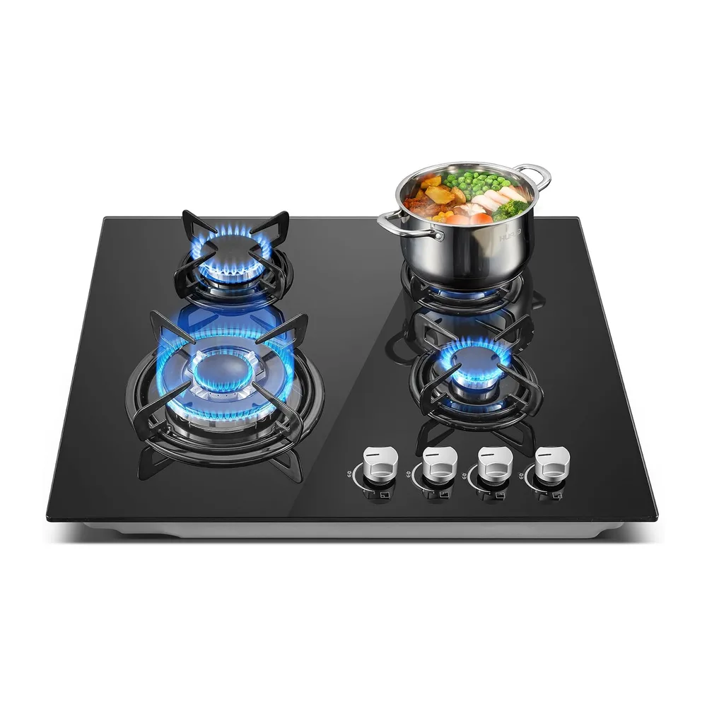 TopStrong Piano Cottura 4 Fuochi Gas, Piano Cottura Gas Vetro Incasso, Protezione Flame-Out, Gas
