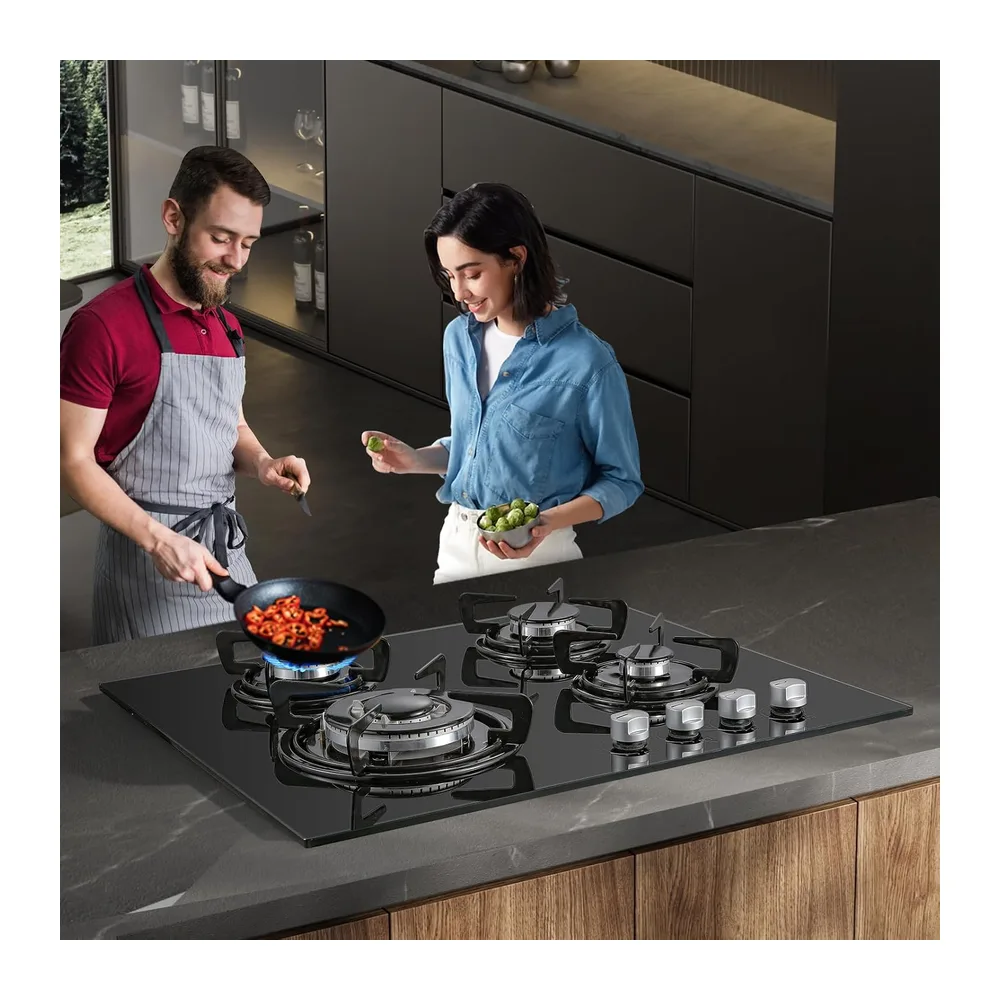 TopStrong Piano Cottura 4 Fuochi Gas, Piano Cottura Gas Vetro Incasso, Protezione Flame-Out, Gas — 3