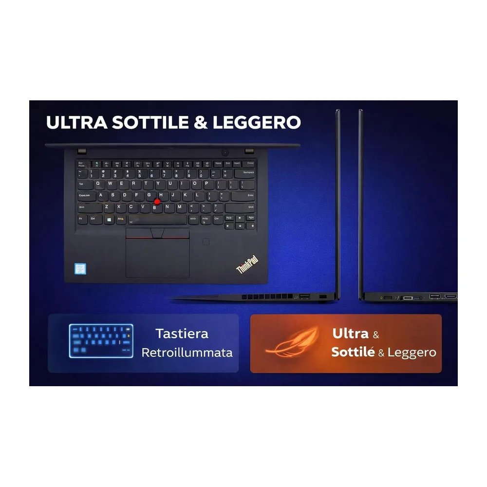 Lenovo ThinkPad T490s, portatile aziendale, processore Intel i7 4 x 1,8 GHz, 16 GB di memoria, SSD da 512 GB, — 2