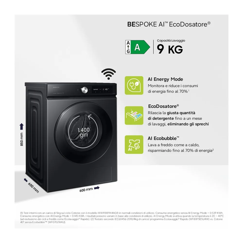 Samsung Lavatrice BESPOKE AI WW90DB7U94GB/U3 Libera installazione — 2