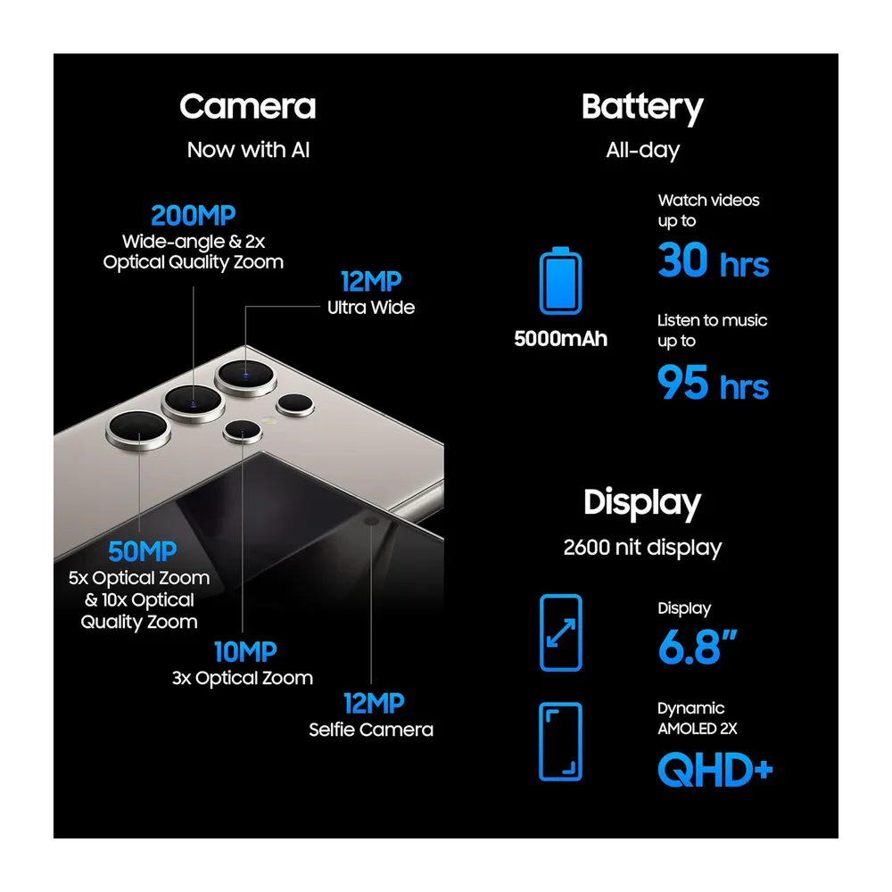Smartphone Samsung Galaxy S24 Ultra 5G, SM S928B, 256 GB, DUAL SIM 6.8", Quad Camera, 200 MP Octa Core — 5