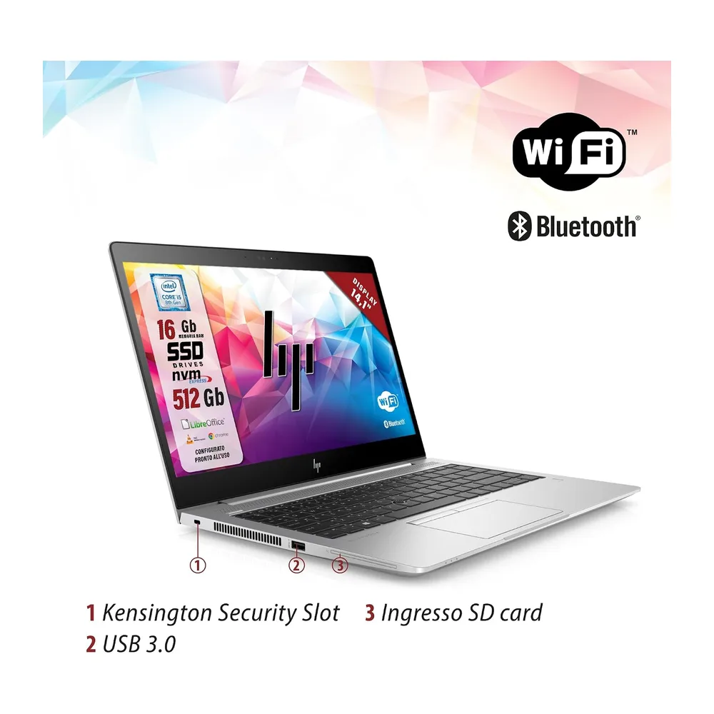 HP Elitebook, Intel i5-8Th 4 Core 1.7Ghz, Display 14,1", Ram 16Gb, SSD 512Gb, Pc Portatile Notebook Pronto — 4