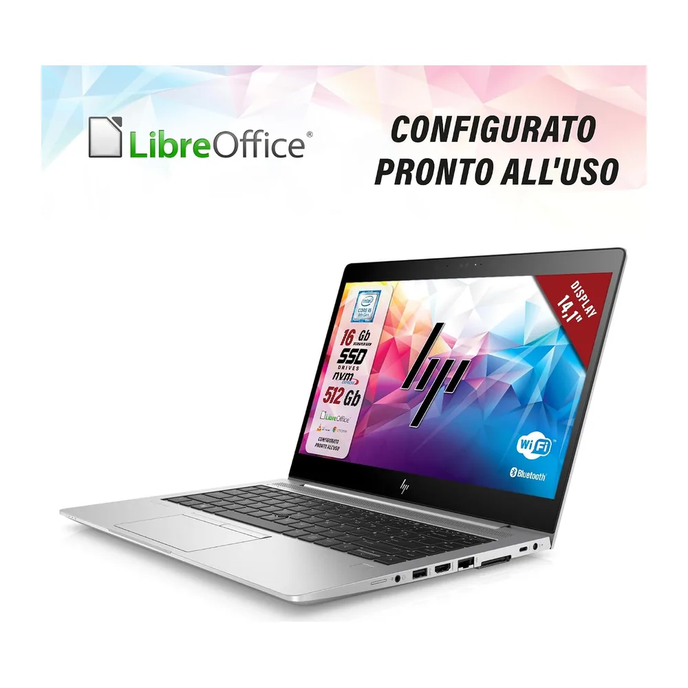 HP Elitebook, Intel i5-8Th 4 Core 1.7Ghz, Display 14,1", Ram 16Gb, SSD 512Gb, Pc Portatile Notebook Pronto — 5