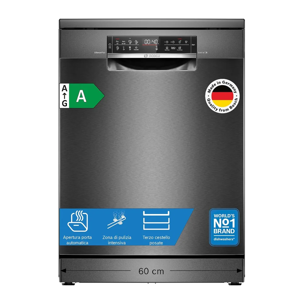 Bosch SMS6ECC12E Serie 6 Lavastoviglie 14 coperti Acciaio Nero [Classe di efficienza energetica A]