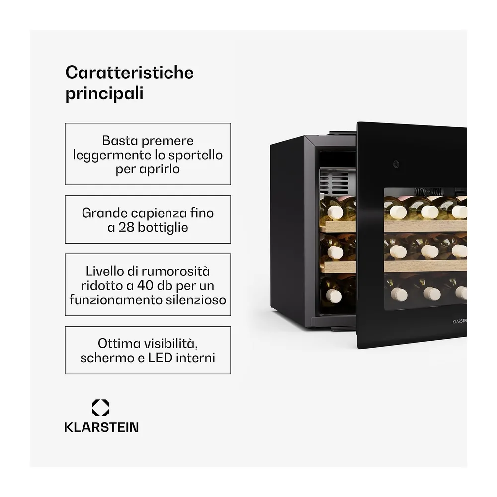 Klarstein Rhone 28 Uno Cantinetta Vino - 28 Bottiglie, 1 Zona, 5-20°C, LED, Porta Push-to-Open UV, — 2