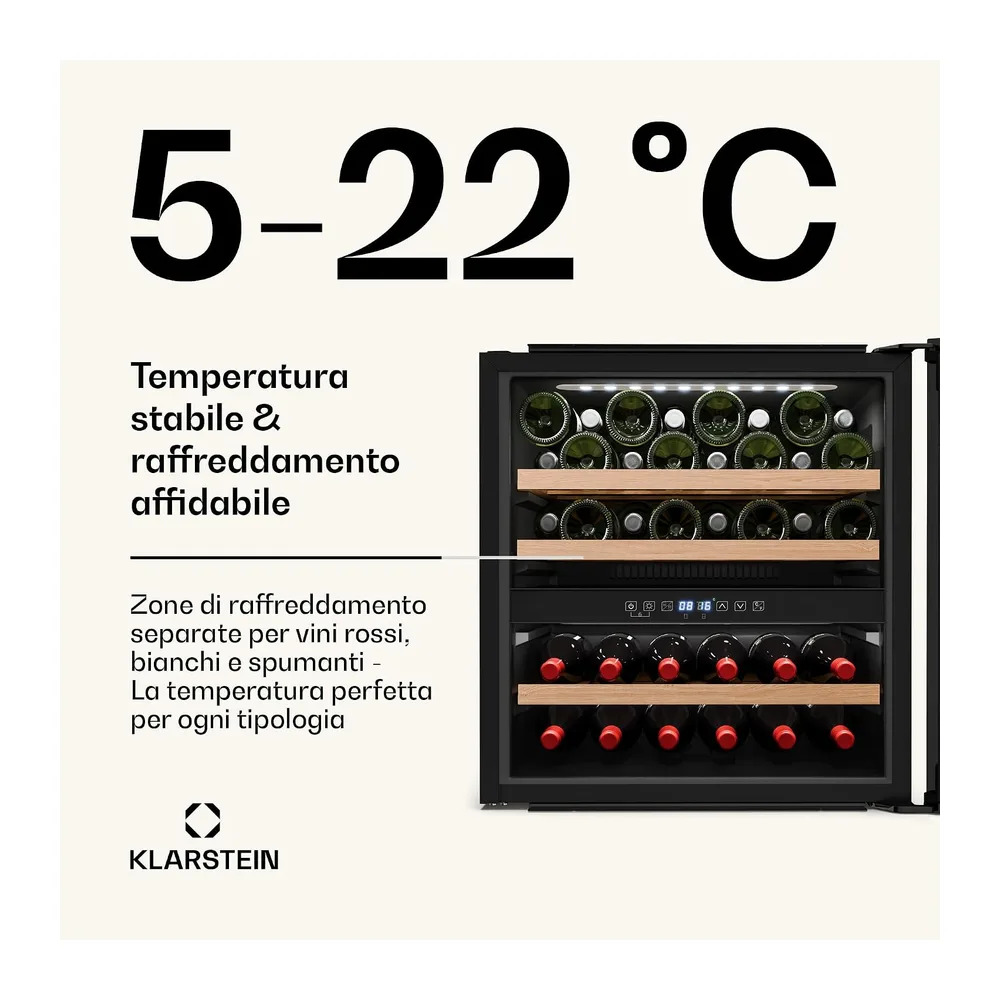 Klarstein Vinsider Victoria 36 - Cantinetta per Vini, 36 Bottiglie, Doppia Temperatura 5-22°C, Touch Control, — 3