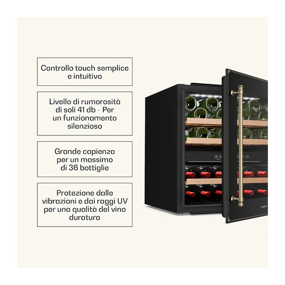 Klarstein Vinsider Victoria 36 - Cantinetta per Vini, 36 Bottiglie, Doppia Temperatura 5-22°C, Touch Control, — 5
