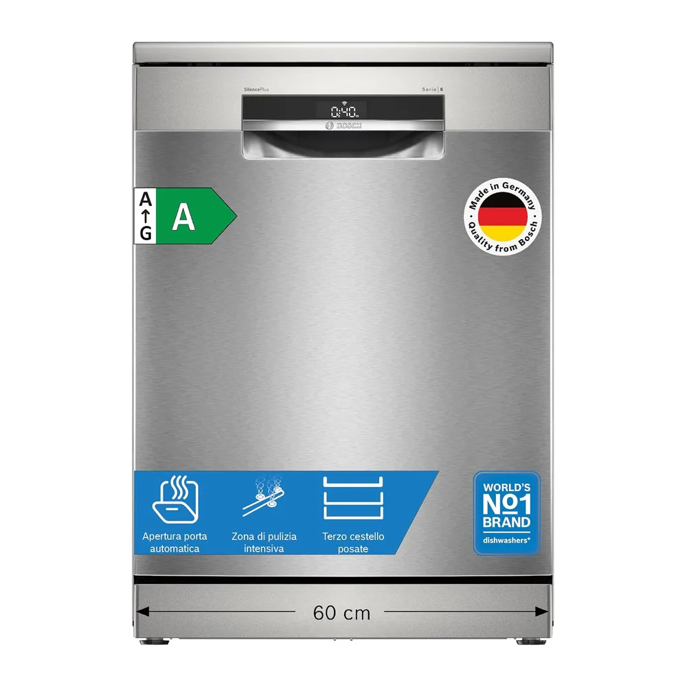 Bosch SMS6ECI15E Serie 6 Lavastoviglie smart 14 coperti Acciaio [Classe di efficienza energetica A]