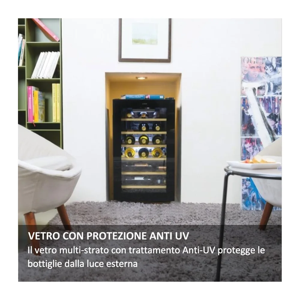 CANDY DiVino Cantinetta vino, 21 Bottiglie con porta in vetro, Ripiani in bambù 6 + 1 wine rack, Controllo — 6