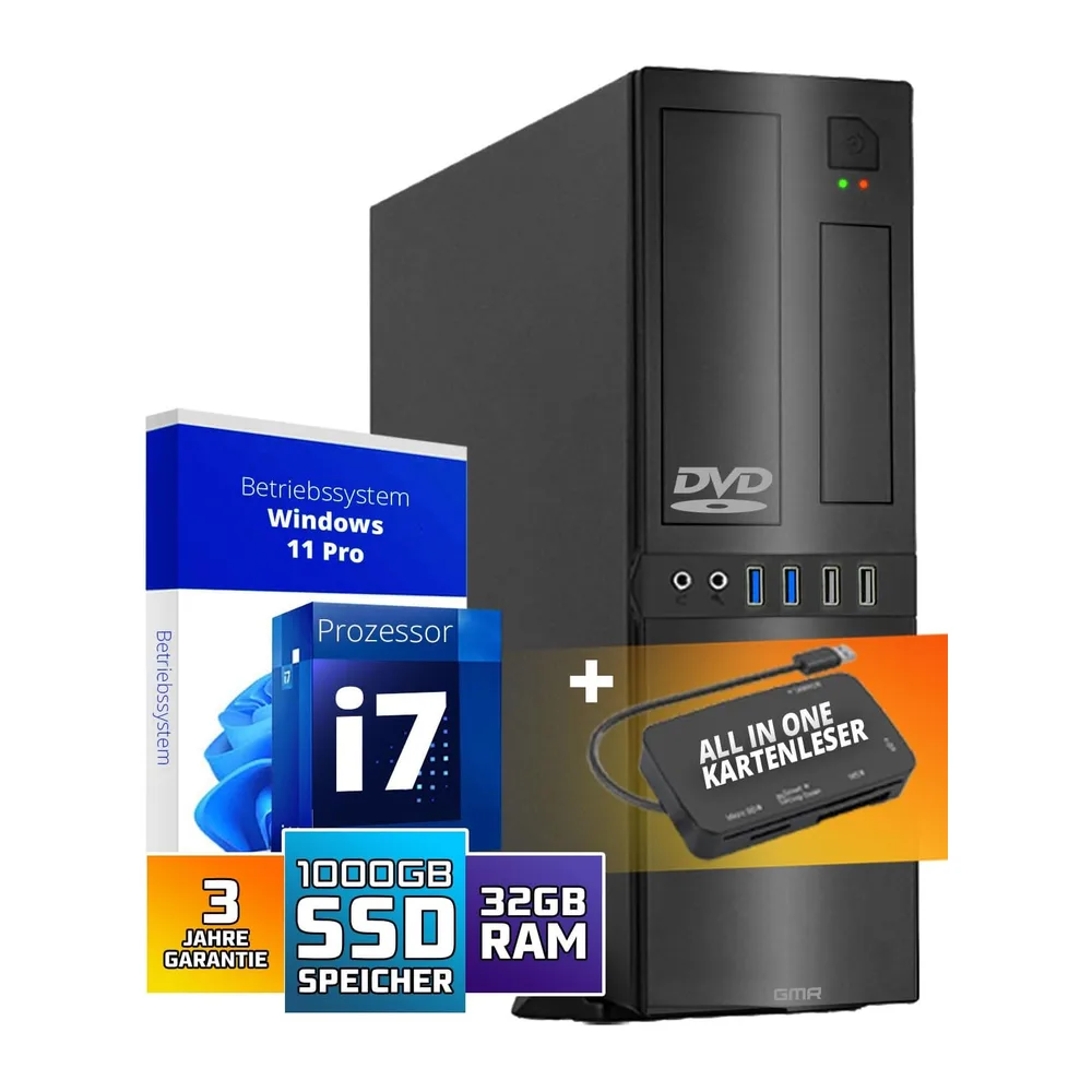 GMR Ultra Slim i7 Office PC - Business Office Computer | 3 anni di garanzia | 32 GB di RAM | 1000 GB SSD |