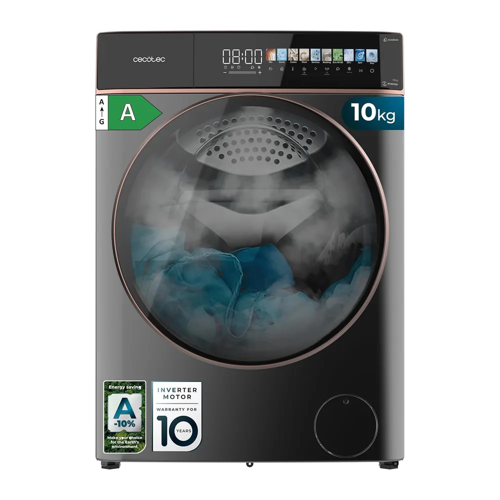 Cecotec Lavatrice Carico Frontale 10 Kg Bolero DressCode 10900 Autodose Inverter FullColor Steel A. 1400RPM