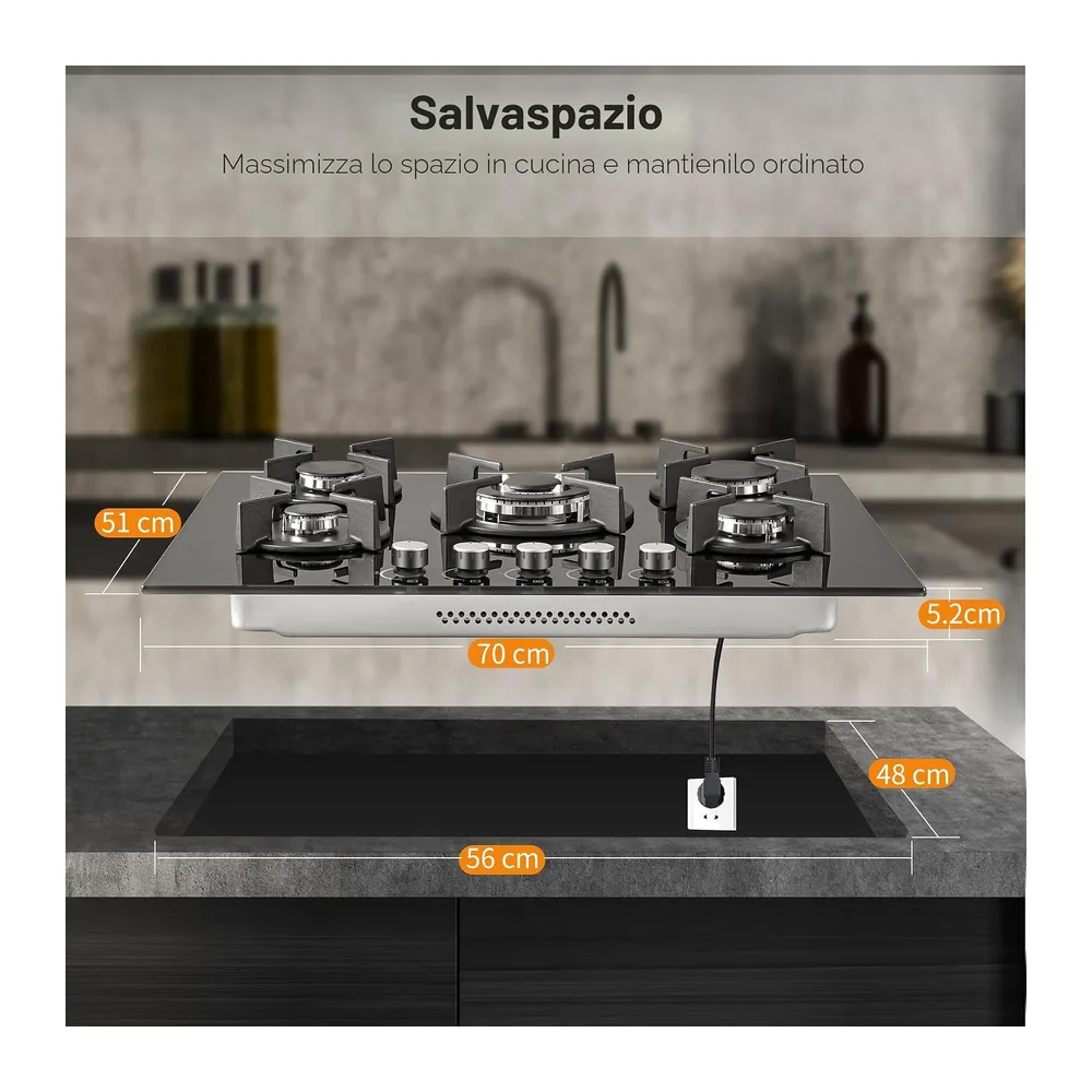 SNDOAS Piano Cottura 5 Fuochi, Piano Cottura Nero 70cm, 10400 W — 4