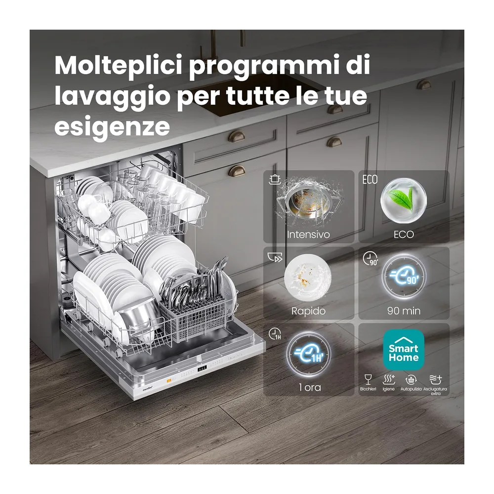 COMFEE Lavastoviglie da Incasso 12 Coperti 8 Programmi Wifi Connect Inox — 3