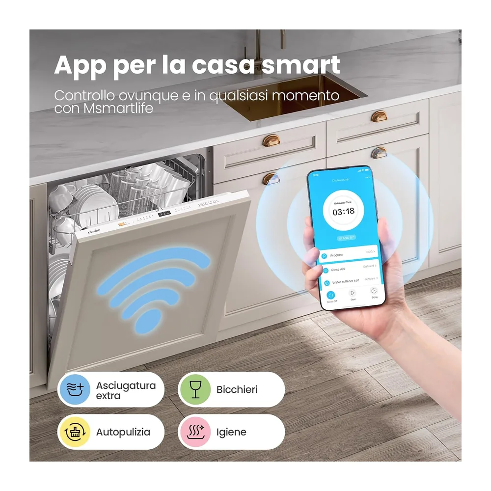 COMFEE Lavastoviglie da Incasso 12 Coperti 8 Programmi Wifi Connect Inox — 5